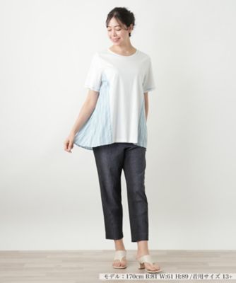 ストライプ切替カットソー | Leilian plus house (Women/大きい