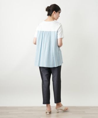 ストライプ切替カットソー | Leilian plus house (Women/大きい