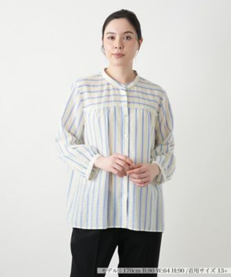＜Leilian plus house (Women/大きいサイズ)＞ストライプバンドカラーブラウス【Ｌｅｉｌｉａｎ　ＷＨＩＴＥ　ＬＡＢＥＬ】