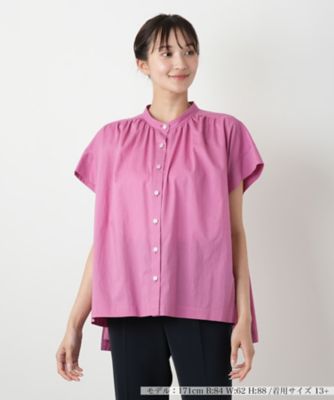 店頭人気】スタンドカラーギャザーブラウスLeilian WHITE 