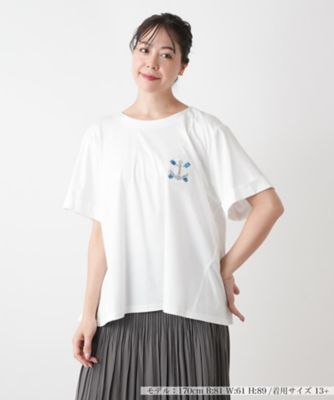 刺繍クルーネックカットソー【Leilian WHITE