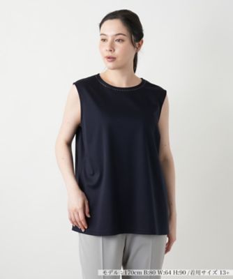レリアン Leilian ノースリーブカットソー （ブラック） 店舗人気】刺繍ノースリーブカットソー【Leilian
