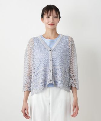 かぎ編みＶネックカーディガン【Ｌｅｉｌｉａｎ　ＷＨＩＴＥ　ＬＡＢＥＬ】