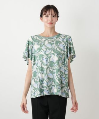 【店舗人気】プリントフレアスリーブカットソー【Ｌｅｉｌｉａｎ　ＷＨＩＴＥ　ＬＡＢＥＬ】