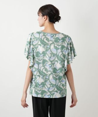 【店舗人気】プリントフレアスリーブカットソー【Ｌｅｉｌｉａｎ　ＷＨＩＴＥ　ＬＡＢＥＬ】
