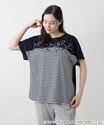 ＜Leilian plus house (Women/大きいサイズ)＞ボーダー切替Ｔシャツ【Ｌｅｉｌｉａｎ　ＷＨＩＴＥ　ＬＡＢＥＬ】