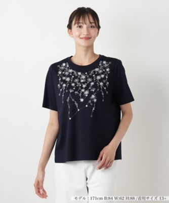 ＜Leilian plus house (Women/大きいサイズ)＞【店舗人気】スパンコール刺繍Ｔシャツ【Ｌｅｉｌｉａｎ　ＷＨＩＴＥ　ＬＡＢＥＬ】