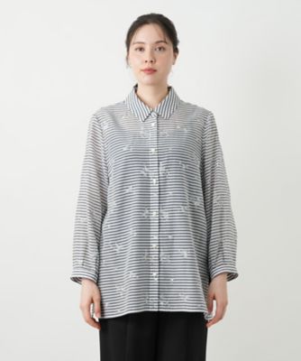 刺繍ボーダーブラウス【Leilian WHITE LABEL 