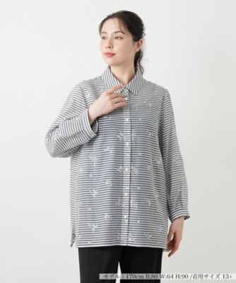 ＜Leilian plus house (Women/大きいサイズ)＞刺繍ボーダーブラウス【Ｌｅｉｌｉａｎ　ＷＨＩＴＥ　ＬＡＢＥＬ】