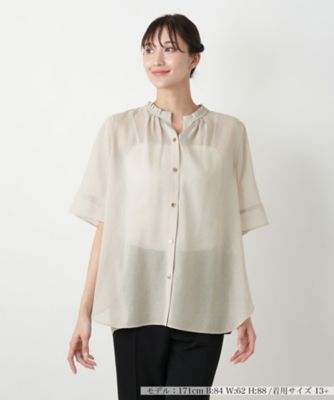 ハイネックプリーツブラウス【Ｌｅｉｌｉａｎ　ＷＨＩＴＥ　ＬＡＢＥＬ】