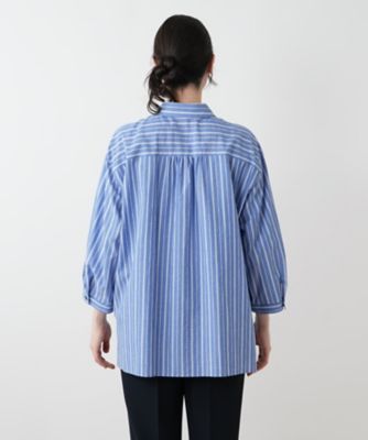 ストライプ七分袖ブラウス【Leilian WHITE