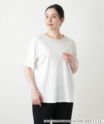 スパンコール刺繍カットソー【Leilian WHITE