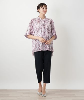 Leilian PLUS HOUSE / レリアンプラスハウス 花柄スタンドカラーブラウス【Leilian WHITE LABEL】 花柄スタンドカラーブラウス【Leilian WHITE