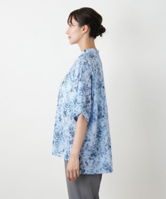 花柄スタンドカラーブラウス【Leilian WHITE
