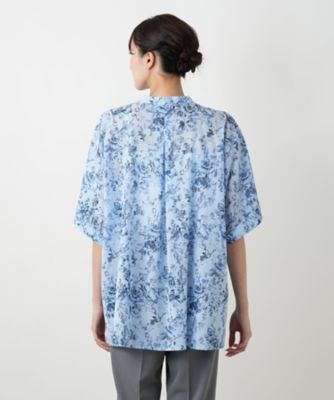 花柄スタンドカラーブラウス【Leilian WHITE