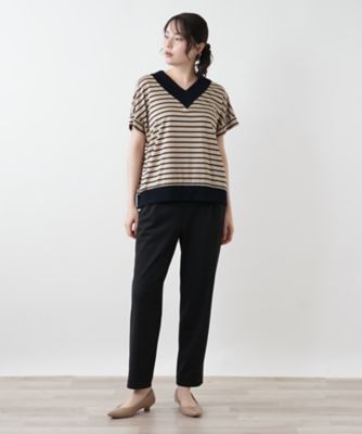 ボーダー切替Ｖネックカットソー【Ｌｅｉｌｉａｎ　ＷＨＩＴＥ　ＬＡＢＥＬ】