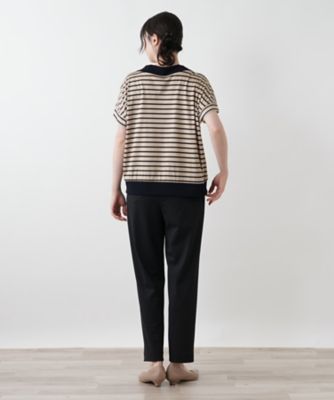 ボーダー切替Ｖネックカットソー【Ｌｅｉｌｉａｎ　ＷＨＩＴＥ　ＬＡＢＥＬ】