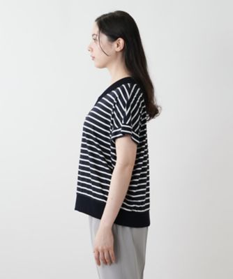 ボーダー切替Ｖネックカットソー【Ｌｅｉｌｉａｎ　ＷＨＩＴＥ　ＬＡＢＥＬ】