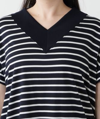 ボーダー切替Ｖネックカットソー【Ｌｅｉｌｉａｎ　ＷＨＩＴＥ　ＬＡＢＥＬ】