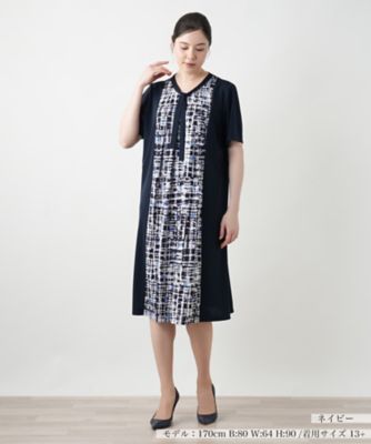 【店舗人気】幾何学切替フレアワンピース【Ｌｅｉｌｉａｎ　ＷＨＩＴＥ　ＬＡＢＥＬ】