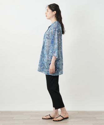 ペイズリー柄バンドカラーブラウス【Leilian WHITE