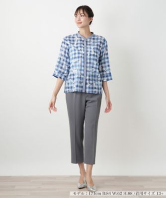 フラワーチェックブラウス【Leilian WHITE