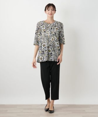 美品 Leilian WHITE LABEL フラワー柄プリーツブラウス 13+ フラワーチェックブラウス【Leilian WHITE