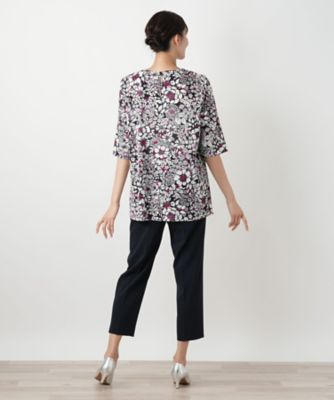美品 Leilian WHITE LABEL フラワー柄プリーツブラウス 13+ フラワーチェックブラウス【Leilian WHITE