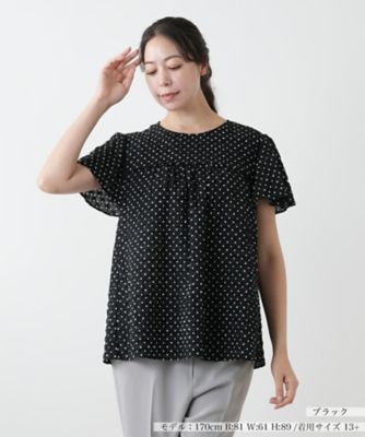 Leilian PLUS HOUSE / レリアンプラスハウス ギャザーブラウス【プラス企画】 ドットギャザーブラウス【Leilian WHITE LABEL