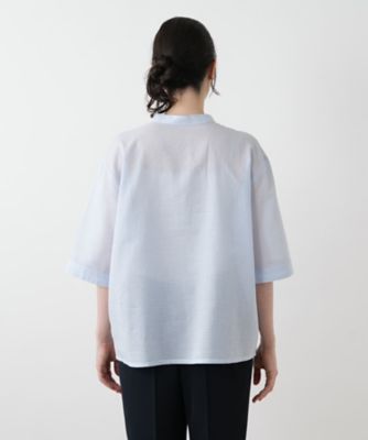 Leilian PLUS HOUSE / レリアンプラスハウス ストライプバンドカラーブラウス【Leilian WHITE LABEL】 ストライプブラウス【Leilian WHITE LABEL】|レリアン プラス