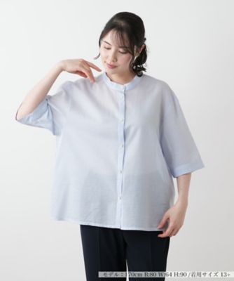 ＜Leilian plus house (Women/大きいサイズ)＞バンドカラーブラウス【Ｌｅｉｌｉａｎ　ＷＨＩＴＥ　ＬＡＢＥＬ】