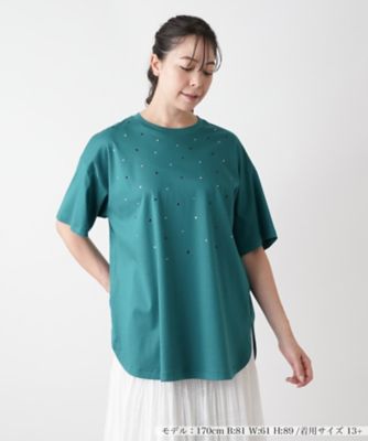 ＜Leilian plus house (Women/大きいサイズ)＞フロントビジューＴシャツ【ＢＯＵＲＧＥ】