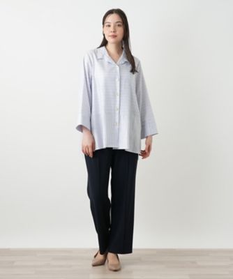 ボーダーオープンカラーブラウス【Ｌｅｉｌｉａｎ　ＷＨＩＴＥ　ＬＡＢＥＬ】