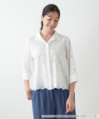 ＜Leilian plus house (Women/大きいサイズ)＞カットワーク刺繍ブラウス【Ｌｅｉｌｉａｎ　ＷＨＩＴＥ　ＬＡＢＥＬ】