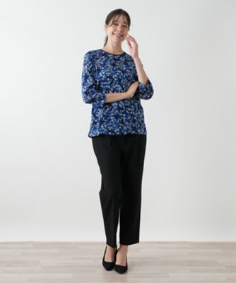 美品//レリアン　大きいサイズ　13＋　フラワープリント　半袖カットソー　ピンク フラワープリントカットソー【ROCHAS Premiere