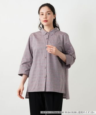 ＜Leilian plus house (Women/大きいサイズ)＞マルチボーダーブラウス【Ｌｅｉｌｉａｎ　ＷＨＩＴＥ　ＬＡＢＥＬ】