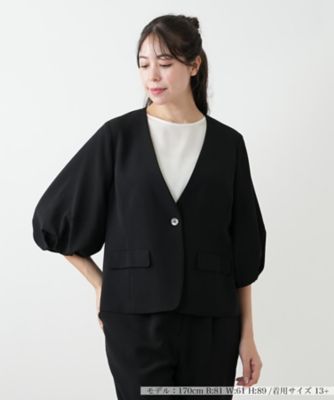 【送料無料】Leilian plus house (Women/大きいサイズ)/レリアン プラスハウス バルーンスリーブジャケット 99クロ コート・ジャケット【三越伊勢丹/公式】