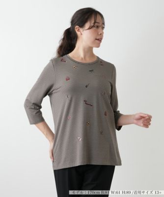 刺繍ボーダーカットソー | Leilian plus house (Women/大きいサイズ