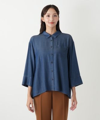 【極美品】Leilian　デニム調チュニックブラウス　リボン　大きいサイズ レリアン 大きいサイズ デニム風 チュニック ブラウス リボン