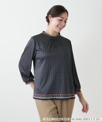 ＜Leilian plus house (Women/大きいサイズ)＞プリントスタンドカラーカットソー