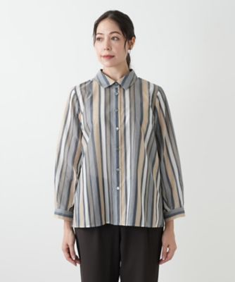 F617 美品 XL 13 レリアン プラスハウス ストライプ レディース ストライプブラウス【Leilian WHITE LABEL