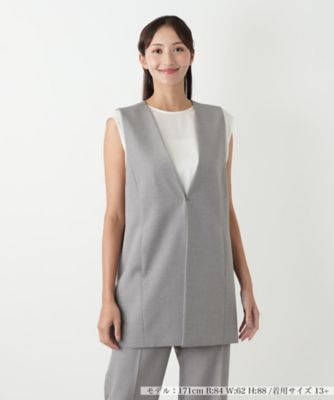 【送料無料】Leilian plus house (Women/大きいサイズ)/レリアン プラスハウス Vネックロングベスト 94ライトグレー 衣料品【三越伊勢丹/公式】