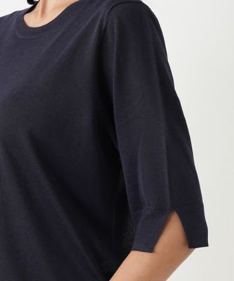 大きいサイズ！ レリアンプラスハウス　ネイビークルーネック　コットンニット クルーネックニット | Leilian plus house (Women/大きいサイズ