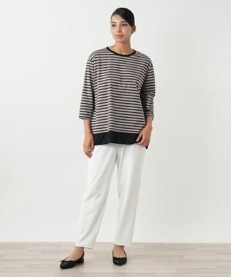 異素材切替ボーダーカットソー | Leilian plus house (Women
