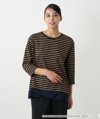 ＜Leilian plus house (Women/大きいサイズ)＞異素材切替ボーダーカットソー