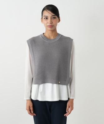 美品 レリアン プラスハウス ロングベスト ジレ 3XL 大きいサイズ 異素材 Vネックロングベスト | Leilian plus house (Women/大きい