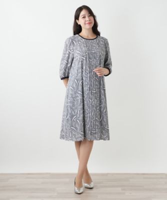 ウォッシャブル】プリーツプリントワンピース【Leilian
