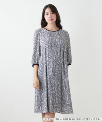 Leilian 小花プリントワンピース ボウタイ ラメ糸 大きいサイズ +13 Leilian 小花プリントワンピース ボウタイ ラメ糸 大きいサイズ +13