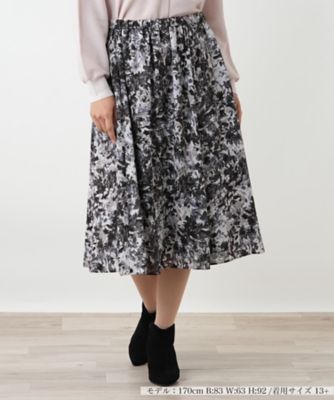 ウォッシャブル】プリントフレアスカート【Leilian WHITE