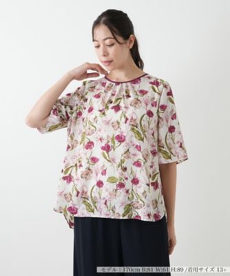 フラワー柄スモックブラウス【Ｌｅｉｌｉａｎ　ＷＨＩＴＥ　ＬＡＢＥＬ】